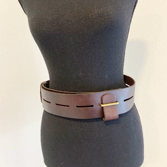 CAbi Accessories - Brown Wide Leather Belt S/M Cabi Classic Dark Brass Metal Adjustable Hip Waist